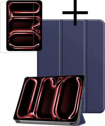 Hoes - Geschikt voor Apple iPad Pro (2024/2025) - 11 inch - Met Screenprotector - Trifold Bookcase - Hard Cover - Hardcover Book Case - Tablet Hoesje - Donkerblauw