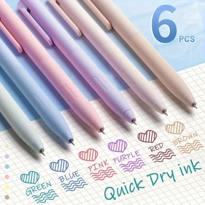 6 stuks Gekleurde Gelpennen Set met Sneldrogende Inkt, 0,5 mm Fijne Punt Intrekbare Pennen, Soepel Schrijvende Pennen