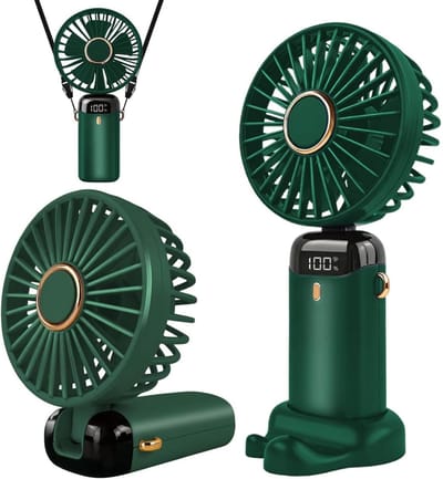 GELLDG Handventilator - Draagbare miniventilator - Oplaadbaar - 5 snelheidsstanden - Ventilator op zakformaat - Opvouwbare USB-ventilator - Geschikt voor kantoor en buitengebruik - Groen
