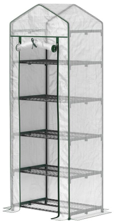 Serre, zonserre, tomatenserre, met rolluikdeur, geschikt voor balkon, tuin, tomatenserre, 69 x 49 x 193 cm, wit, staal.