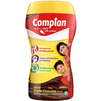 Complan Royale Chocolade Voedingsdrankpoeder voor Kinderen 500g Pot met Eiwitten & 34 Essentiële Voedingsstoffen red