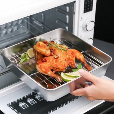 Vierkante Bakvorm - Bakplaat Met Rooster - Bakken En Grillen - Roestvrij Staal - 20x20x5cm - Zilver