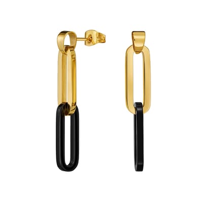Traveller Oorbellen - Oorhangers Dames - Goud en Zwart - Edelstaal - Schakels - Verguld - 40x7 mm - 181268