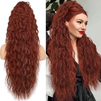 Ponytail Clip-in Haarstuk voor Vrouwen - Lange Golvende Krullen van 70 cm in Maroon - Haarextensions voor een Volumineuze Staart en Stijlvolle Look