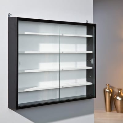 Aura® Vitrinekast met Glas - Vitrinekast Hangend - Vitrinekast - Zwart/Wit - 80cm x 10cm x 60cm
