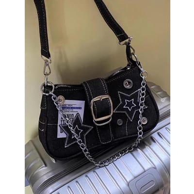 Retro Knop Amerikaans Engels Poster Schouderketting Tas Nieuwe Trend black