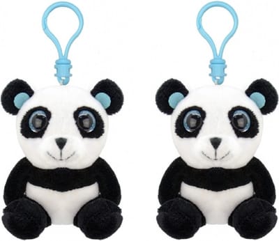 Wild Republic Panda Sleutelhanger - 2x stuks - 9 cm - pluche - dieren knuffel