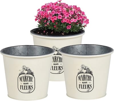 Sunnydays /plantenpot/bloempot - 3x - zink - ivoorwit - D19 x H16 cm