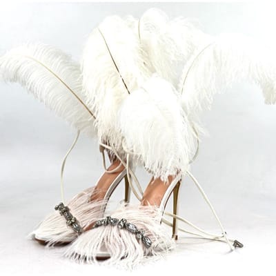 Merk Hoge Hakken 12cm Veer Strass Sandalen Prom Halloween Masker Damesschoenen Bruiloft Bruidsschoenen Grote Maat 35 -43 39 white
