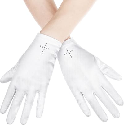 Witte Satijnen Communie Handschoenen voor Meisjes met Strass Kruis, One Size, Perfect voor Feestdagen