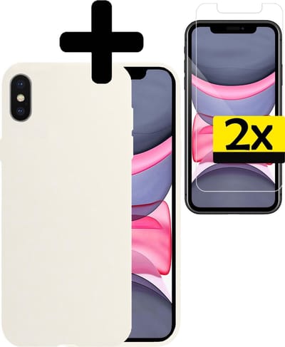 Hoesje Geschikt voor iPhone X Hoesje Siliconen Case Met 2x Screenprotector - Hoes Geschikt voor iPhone X Hoes Siliconen - Wit