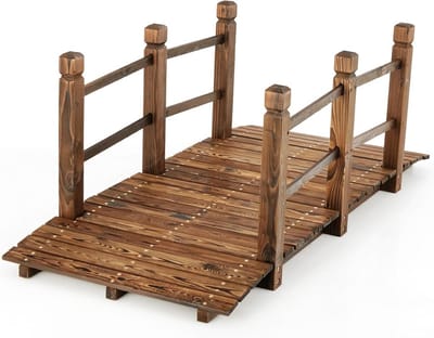 Houten Tuinbrug - Vijverbrug Sierbrug - Tuin Decoratie - Met Leuningen - 150 x 67 x 55 cm - Houtkleur