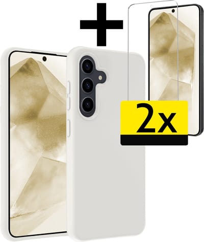 Hoesje - Met 2x Screenprotector - Geschikt voor Samsung Galaxy A55 - Sterk & Shockproof - Back Cover - Siliconen Case - Telefoon Hoes - Telefoonhoesjes - Wit