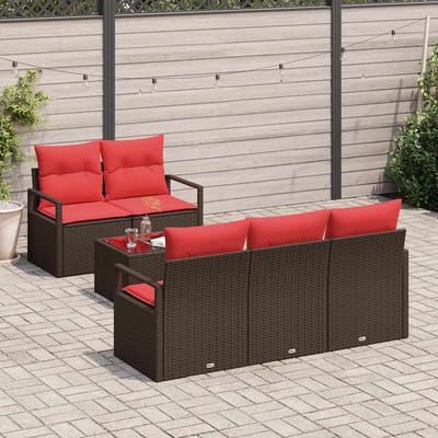 vidaXL - Tuinbank - Set - 6 - st - 5-Aantal - zitplaatsen - Beige - en - Rood