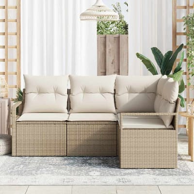 vidaXL Bankstel met kussen met opslag 4 pcs Beige en Crème poly rattan