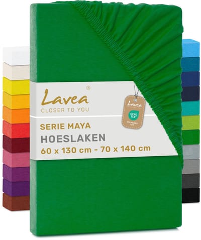 Lavea® Hoeslaken 60-70x140 cm (Baby) – 100% Katoen, Zacht en Ademend – Geschikt voor Matrassen tot 12 cm – Jersey met Elastiek Rondom – Bosgroen