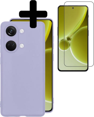 Hoesje - Met Screenprotector - Geschikt voor OnePlus Nord 3 - Sterk & Shockproof - Back Cover - Siliconen Case - Telefoon Hoes - Telefoonhoesjes - Lila