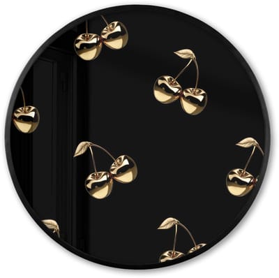 Poster in lijst Rond - Fotolijst 60x60 cm - Posters - Patroon - Kersen - Goud - Chrome - Ronde posterlijst zwart - Decoratie - Wanddecoratie woonkamer - Muurdecoratie slaapkamer