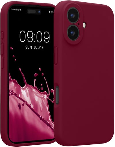 kwmobile telefoonhoesje geschikt voor Apple iPhone 16 - TPU backcover met siliconen coating - Smartphone case in rabarber rood