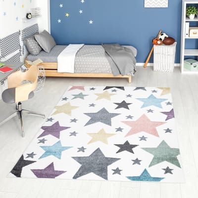 Kindertapijt Koho Sterretjes Crème Vloerkleed - 80x150cm- Kinderkamer - Babykamer - Baby - Kids - Jongens en Meisjes - Kinderen