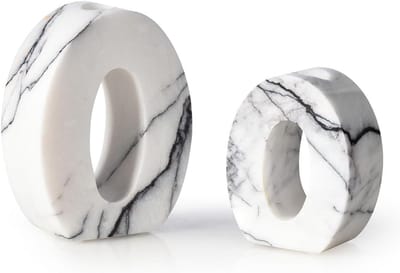Set van 2 Natuurlijke Marmeren Kandelaars - Witte Kalksteen Kaarsenstandaards voor Thuisdecoratie