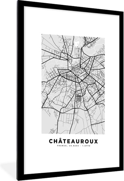 Fotolijst incl. Poster - Kaart - Frankrijk - Stadskaart - Plattegrond - Châteauroux - 60x90 cm - Posterlijst