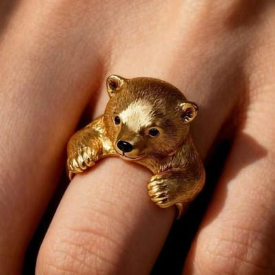 E56F Uniek 3D Knuffelbeer Ontwerp Ring Stijlvolle Vingerring Legering Textuur Modern Statement Item Geschikt Voor Dagelijks Gebruik brown