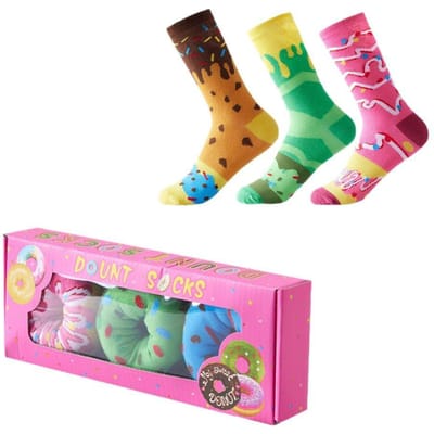 Boîte de Chaussettes Macaron Donut Amusantes pour Femmes Filles Adolescentes Chaussettes en Coton Fantaisie Drôles Mignonnes Cadeaux Multipack Anniversaire Noël One Size pink