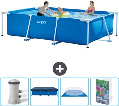 Intex Rechthoekig Frame Zwembad - 300 x 200 x 75 cm - Blauw - Inclusief Zwembadfilterpomp - Afdekzeil - Grondzeil - Zwembadgids