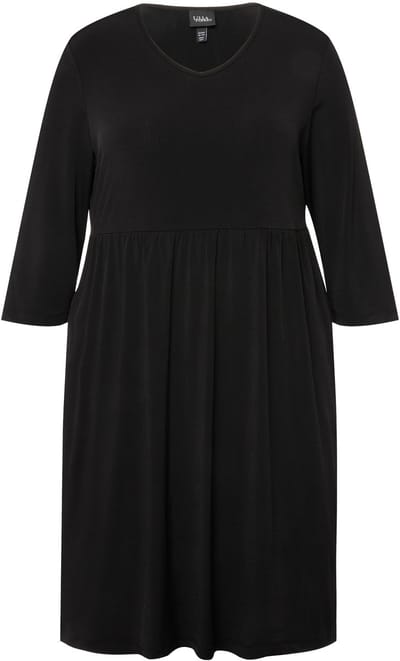 Ulla Popken - Dames - Longshirt A-lijn tuniekhalslijn 3/4-mouwen zakken - Zwart - Maat 50+