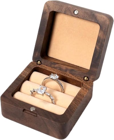 Ringendoos Hout - Juwelendoosje Verlovingsring - Sieraden Presenteren - Dubbele Sleuven - 6 x 6 x 6 cm - Natuurlijk Hout