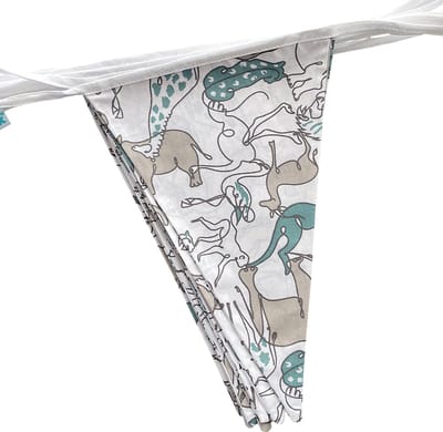 BINK Bedding Stoffen Slinger - Vlaggenlijn Safari model L (5 mtr, 9 vlaggetjes) - dierenprint - lijntekening - grijs - groen - wit - zwart - olifant - tijger - leeuw - panter - aap - zebra - neushoorn - kangaroo - flamingo - jungle