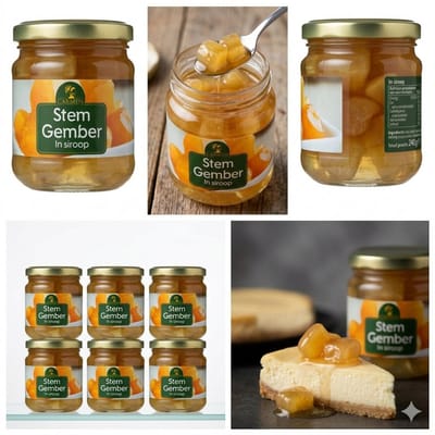 CARMEN Gember in Siroop - Voordeelverpakking 6 x 240g - Heerlijk voor Desserts, Gebak en Oosterse Gerechten - 6 Potten Gember op Siroop Met Kajal Sticker