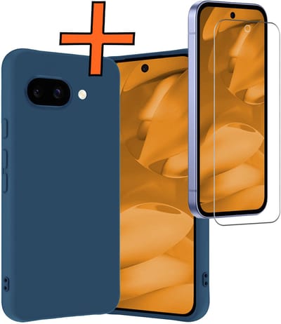 Hoes - Met Screenprotector - Geschikt voor Google Pixel 9a - Sterk & Shockproof - Back Cover - Siliconen Case - Telefoon Hoes - Donkerblauw