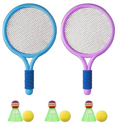 Badmintonset voor Kinderen - 2 Rackets, 3 Badmintonshuttles, 3 Sponsballen, Geschikt voor Binnen- en Buitensport
