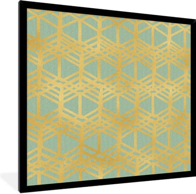 Fotolijst incl. Poster - Patronen - Luxe - Goud - Groen - 40x40 cm - Posterlijst