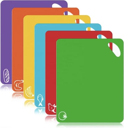 De Millennials Duurzame Snijplanken set 6 Stuks - Rood - blauw - geel - groen - paars- orange- Decoratie - Hittebestendig - Makkelijk schoon -  Herbruikbare - Keukenaccessoires - cadeau- Vaatwasserbestendig - Koken - vlees - groenten - vis - brood