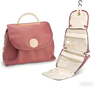 Make Up Tasje - Reistoilettas voor Dames - Hangende Make-Up Organizer met Doorzichtige Compartimenten - Waterdichte Make-Uptas - Perfect Voor Vakantie en Dagelijks Gebruik - Rood