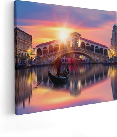 Artaza Canvas Schilderij Rialtobrug - 50x40 cm - Wanddecoratie Venetië - Muurdecoratie Zonsondergang - Kamer Accessoires Italië