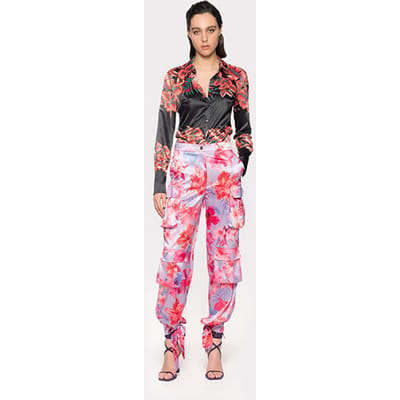 PINKO Indios Pantalone Satin Stampa Fiori Tropicali Lilac/pale Pin Größe: 36 | Cargohosen Outlet | Damen | Violett