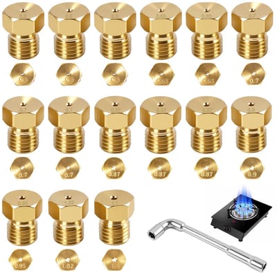 15 stuks gasmondstukken voor propaangas, gassproeiers voor gasbarbecue, injectoren voor gasfornuis en kookplaat, butaangassproeiers, universele ombouwset stadsgas op butaan 0,5/0,65//0,7/0,87/0,9/0,95
