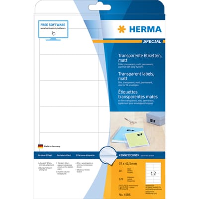 HERMA Transparante film etiketten mat A4 97 x 42,3 mm weerbestendig permanente hechting