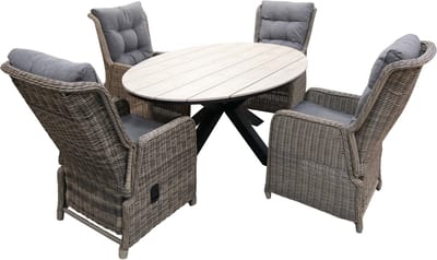 5-delige tuinset | 4 Dublin verstelbare stoelen (SW) | 180cm ovale Cyprus tuintafel (Wood)