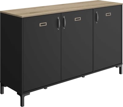 Industrieel Dressoir Manno 136cm 3 Deuren - Zwart