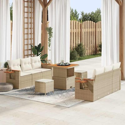 vidaXL - Tuinbank - Set - 11 - st - 8-Aantal - zitplaatsen - Beige - en - Crème