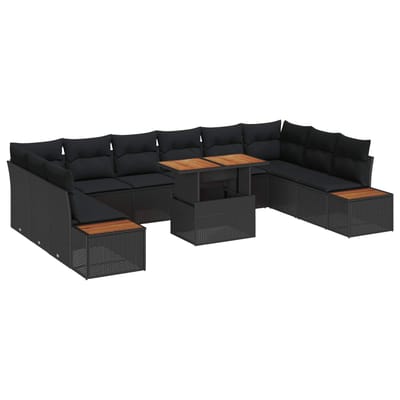 vidaXL - Tuinbank - Set - 11 - st - Zwart - poly - rattan