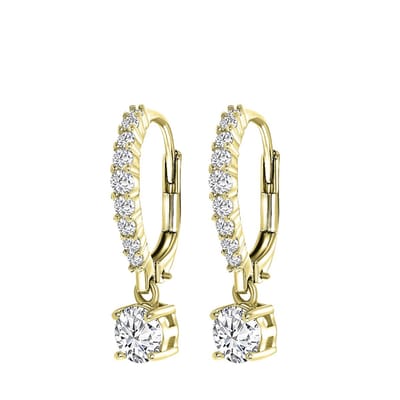 Lucardi Dames goldplated oorringen met hanger zirkonia - Oorbellen - Cadeau - Echt Zilver - Goudkleurig