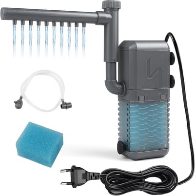 Aquarium Filter 6W 600L/H voor Kleine Tanks tot 40L, Verstelbare Binnenfilter met Vervangbare Spons, Ideaal voor Schoon Water en Efficiënte Filtratie
