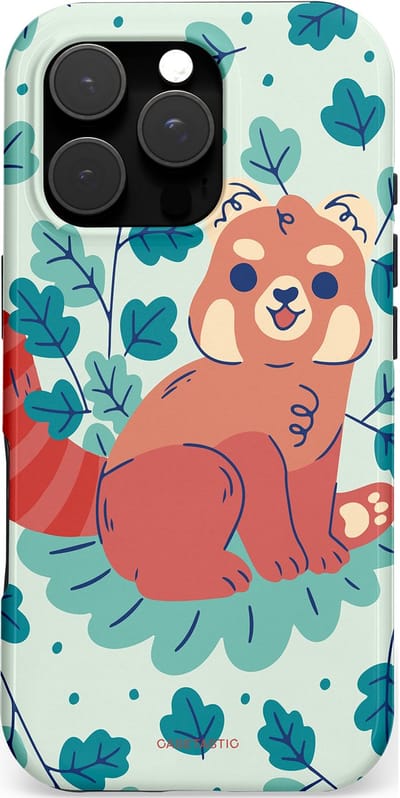 Casetastic hoesje geschikt voor Apple iPhone 16 Pro - MagSafe - Dubbellaagse bescherming - Rode panda tuin - Fashion Case - Lichtgrijs Petrol Koraal Crème