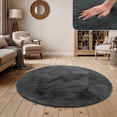 Paco Home Hoogpolig vloerkleed woonkamer kunstvacht superzacht effen Ø 200 cm Rund